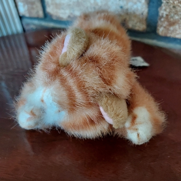 PEACHES Russ Berrie Kitty Cat Plush Orange Tabby Small 7" Long Kitten Sleeping - Picture 2 of 6